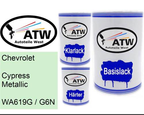 Chevrolet, Cypress Metallic, WA619G / G6N: 500ml Lackdose + 500ml Klarlack + 250ml Härter - Set, von ATW Autoteile West.